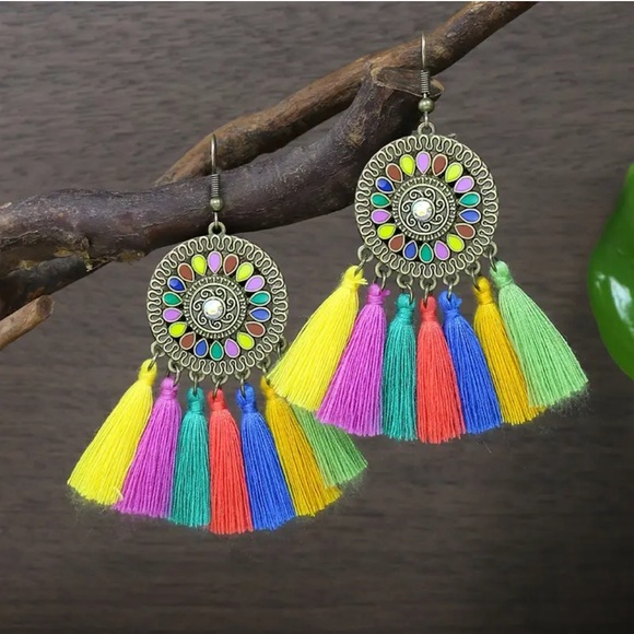 932 ❤️ 3 Pc Bohemian Ethnic Tassel Necklace Earring Jewelry Boho Set - Picture 6 of 8